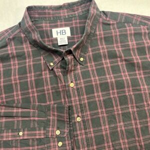 HB Shirt Men 4XLTBlack Berry Plaid Chest Pocket Long Sleeve Collared Button Down